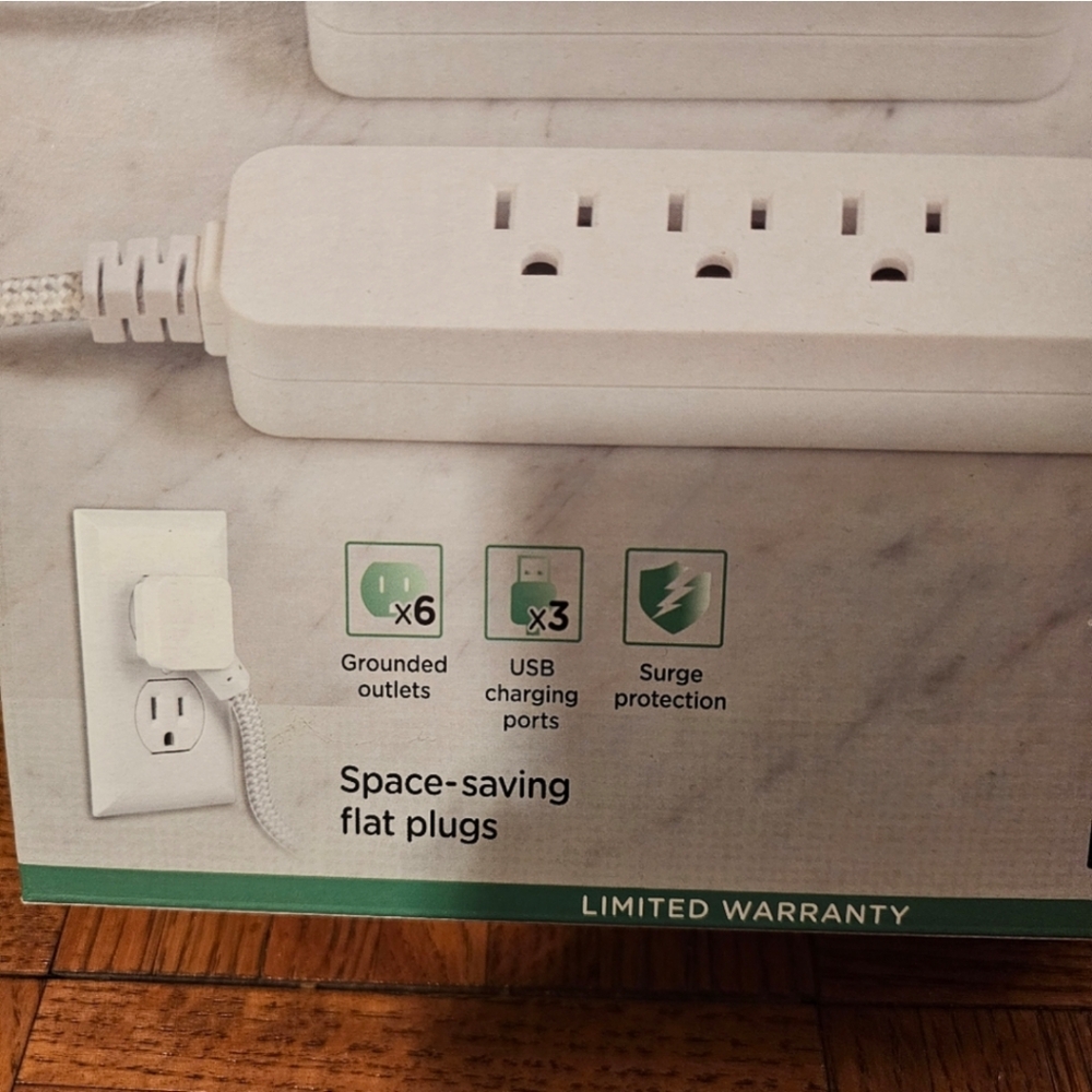 Jasco 2 Pack Extension Cords with USB Charging 8 Ft Extra Long 6 Outlets 3 USB - Picture 3 of 4